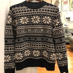 J Crew 100% Lambs Wool Fair Isle Sweater NAVY